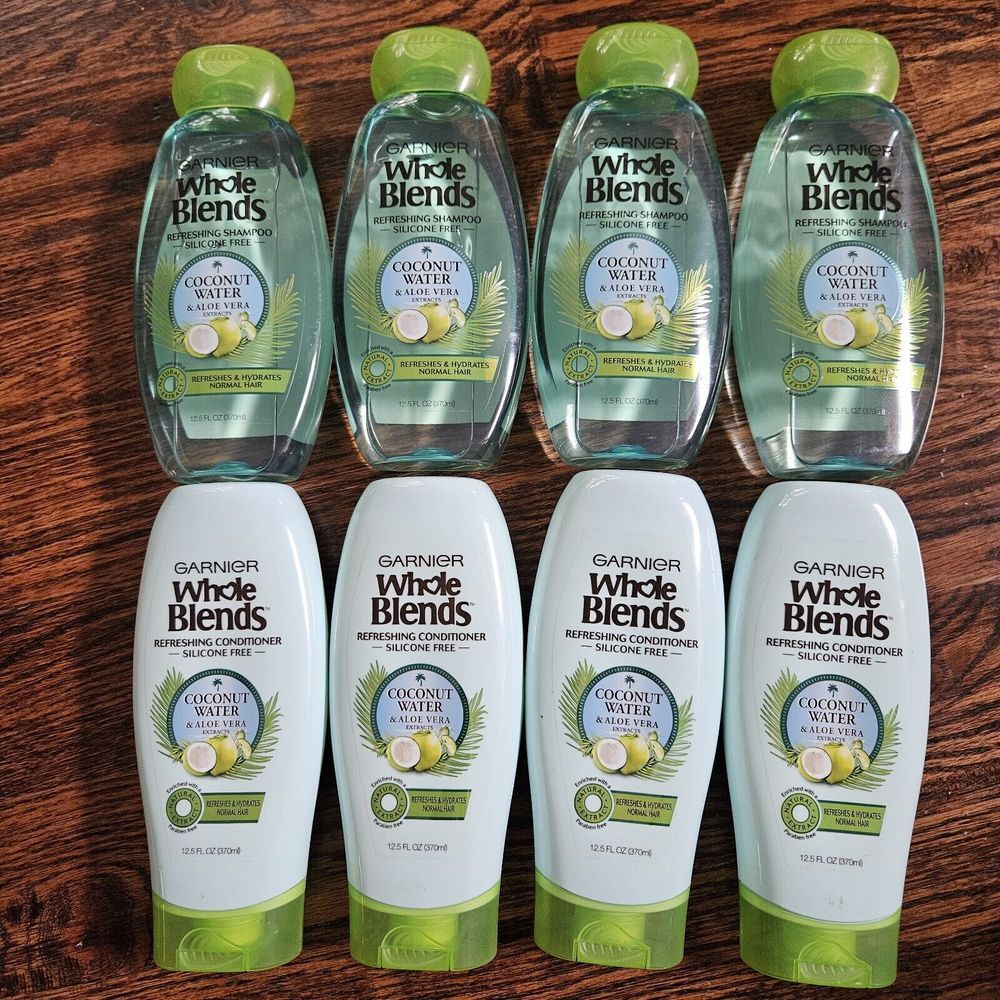 8-PACK Garnier Whole Blends 4 Shampoo 4 Conditioner w/Coconut Water 12.5iz Each